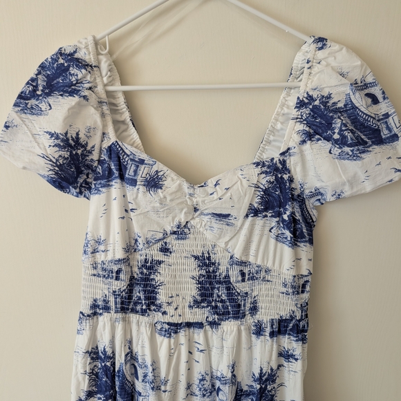 Bailey Blue Women L Blue White Toile Maxi Dress 100% Cotton Cottage Coquette NWT - Picture 2 of 6